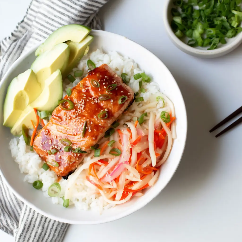 salmon rice bowls