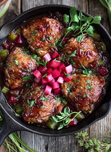 skillet roasted rhubarb chicken